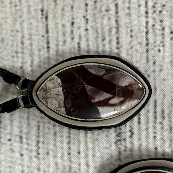 Handmade Leather and Resin Necklace and Earrings Set - Picture 4 of 9
